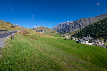 The mountains and the lake near Livigno.