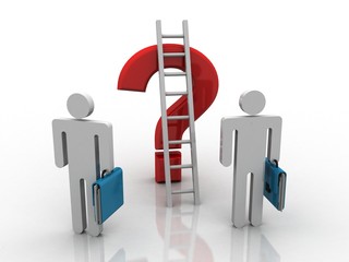 3d illustration Question Mark. 3D. 3d small people - complicated questionmark