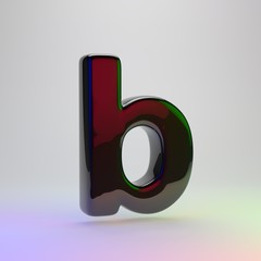 3d letter B lowercase. Black font with red, green and blue lights reflection