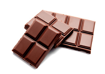 Dark milk chocolate bars stack isolated on a white