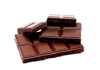 Dark milk chocolate bars stack isolated on a white