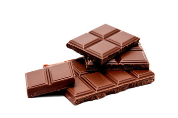 Dark milk chocolate bars stack isolated on a white