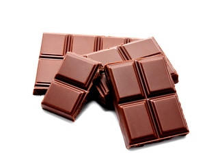 Dark milk chocolate bars stack isolated on a white