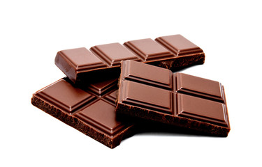Dark milk chocolate bars stack isolated on a white