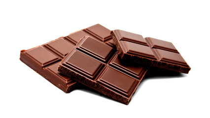 Dark milk chocolate bars stack isolated on a white