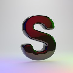 3d letter S uppercase. Black font with red, green and blue lights reflection