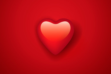 Valentine's heart. Decorative glowing heart with on red background, vector illustration