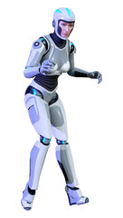 3D Rendering Female Robot on White