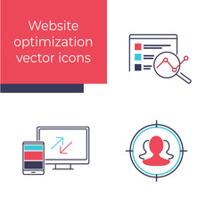 Set of Search Engine Optimization vector illustration. Website development and IT business image. Web Design and Development. Customer-Centric Analytics.