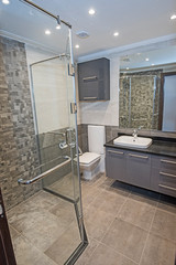 Interior design of bathroom in luxury apartment