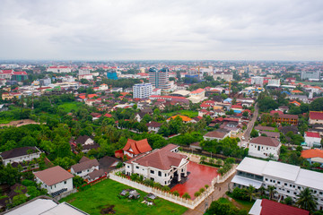 Fototapeta na wymiar A bird's-eye view from a hotel in Vientiane, Laos