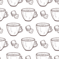 Cup, sugar. Drink. Sketch. Wallpaper, seamless, texture, background. Monophonic.