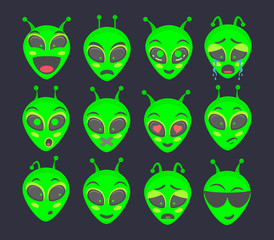 Alien head. Alien face emoji. Humanoid icon  illustration set