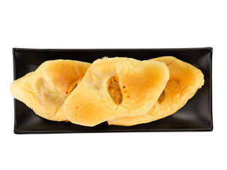 Bread with dried shredded pork on white background. (clipping path)