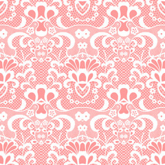 White lace seamless pattern with flowers, Vintage pattern.