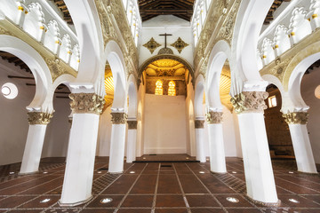 Interior Synagogue of Santa Maria la Blanca in Toledo, Spain. - obrazy, fototapety, plakaty