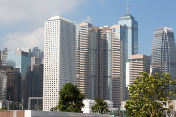 Beautiful view upon buildings in Hong Kong city