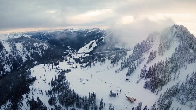Breathtaking Aerial Over Chairlifts at Ski and Snowboard Winter Resort