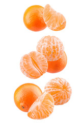 tangerines and tangerines without peel isolated on a white background