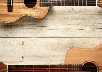 ukuleles on table living background