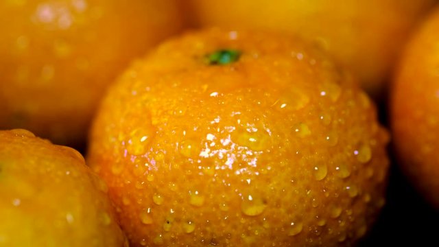 Wet mandarines. Macro shot.