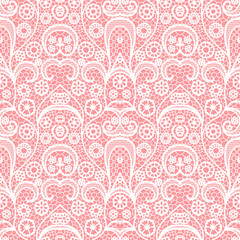 White lace seamless pattern with flowers, Vintage pattern.