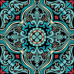 Colorful Moorish tiles. Vintage multi-color painting in Oriental style. Vector seamless pattern.