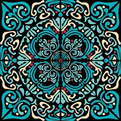 Colorful Moorish tiles. Vintage multi-color painting in Oriental style. Vector seamless pattern.