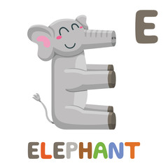 E is for Elephant. Letter E. Elephant, cute illustration. Animal alphabet.