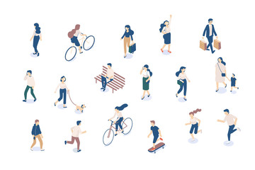 Vector Isomeric people set isolated on white. Male and female characters. Flat isometric illustration.