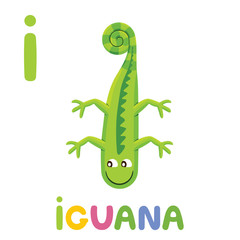 I is for Iguana. Letter I. Iguana, cute illustration. Animal alphabet.