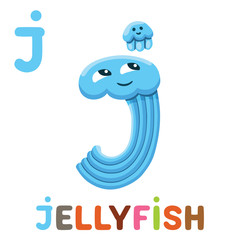 Obraz premium J is for Jellyfish. Letter J. Jellyfish, cute illustration. Animal alphabet.