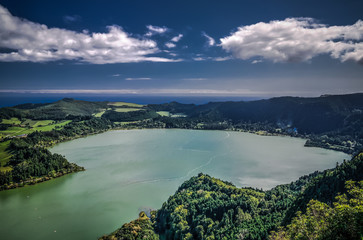 Aerial view to Furnas lake, Sao Migel, Azores, Portugal