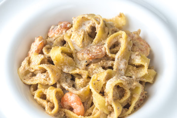 Portion of Shrimp Alfredo Pasta