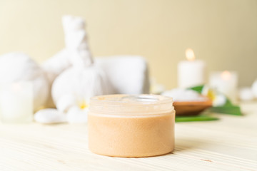 Spa treatments set on wooden background