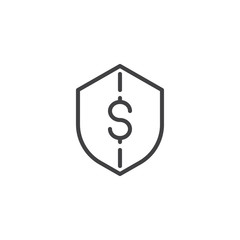 Money security protection outline icon. linear style sign for mobile concept and web design. Dollar shield simple line vector icon. Symbol, logo illustration. Pixel perfect vector graphics