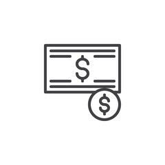 Dollar money outline icon. linear style sign for mobile concept and web design. Cash dollar bill and coin simple line vector icon. Symbol, logo illustration. Pixel perfect vector graphics