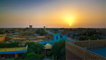 Aerial sunrise panoramic view to Agadez old city, Air, Niger - obrazy, fototapety, plakaty