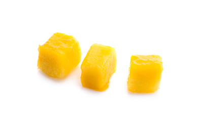 mango cube slices isolated on the white background
