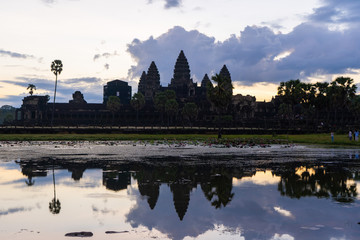 Fototapeta na wymiar water reflection of Angkor Wat in Cambodia