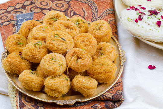 Indian Traditional Sweet Food Desi Ghee Ki Pheni Also Know as Sutarfeni, Firni, Seviyan, Laccha, Feni or Fini maid from maida, Sugar and Flavor
