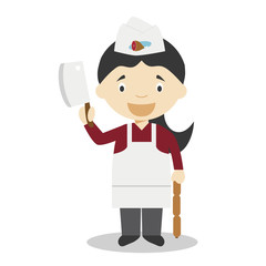 Cute cartoon vector illustration of a butcher. Women Professions Series