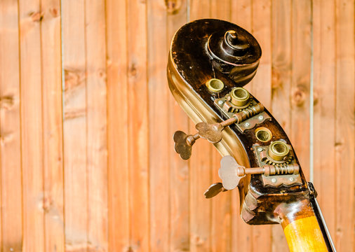 Pegbox, scroll and tuning keys of a contrabass