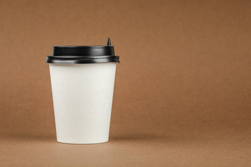 Paper coffee container with black lid. Take-away beverage container. Drink Cup template for your design