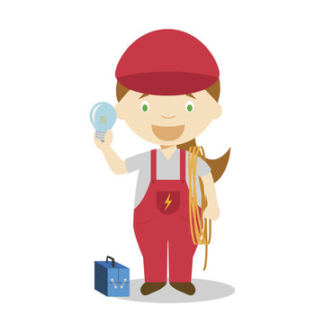 Cute cartoon vector illustration of an electrician. Women Professions Series
