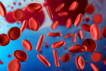 Fototapeta premium 3d illustration of red blood cells erythrocytes under a microscope. Concept for scientific medical background