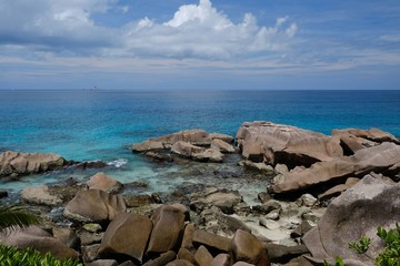 Granite Rocks and Indian Ocean, La Digue island, Seychelles
