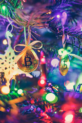 Bitcoin on the Christmas tree. Christmas.