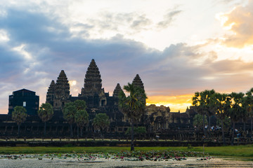 Fototapeta na wymiar water reflection of Angkor Wat in Cambodia