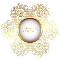 Vector round circle. Mandala style. Decorative element with gold.